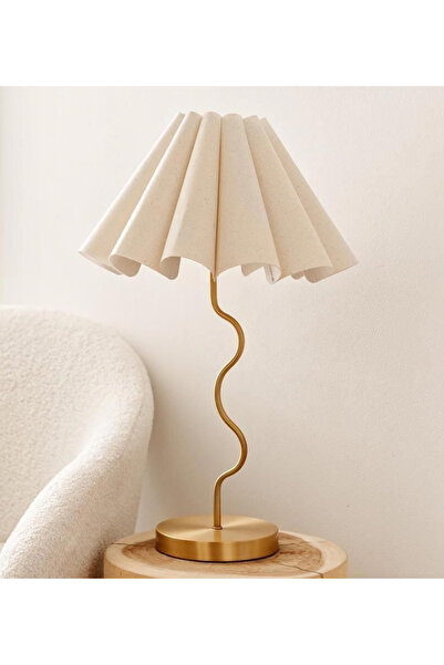 burenze Modern Tasarım MrSmith Abajur Krem Kumaş Abajur Mat Eskitme Gold Gövd...