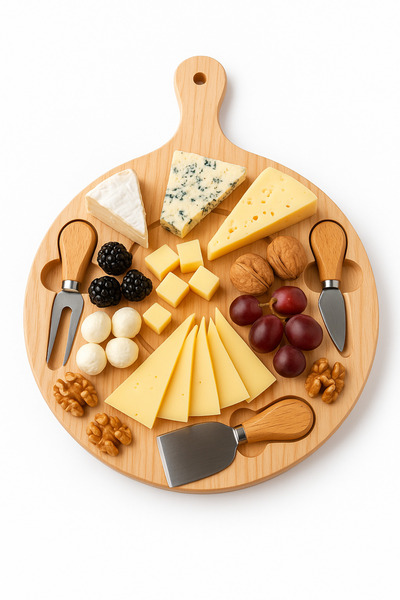 Mooniva Set platou de brânzeturi din lemn cu 3 tacâmuri – Platou de servire p...