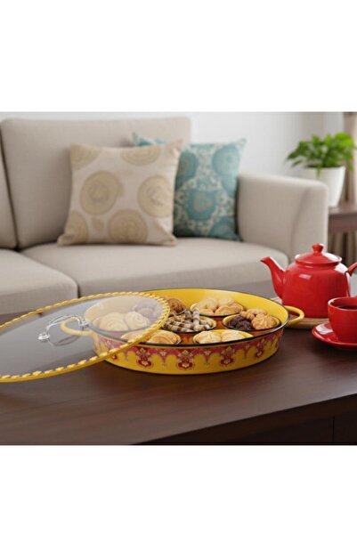 Generic Breakfast tray with lid and serving bowls / yellow