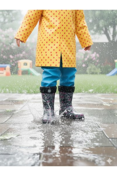 casso Girl's Kromi Patterned Plastic Never Waterproof Rain Boots with Fur Inside