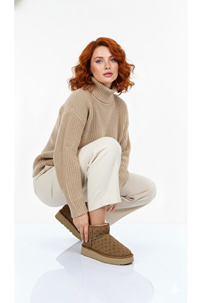 Pierre Cardin ® I Printed Women's Short Fur Lined Tan High Sole Daily Boots 55395