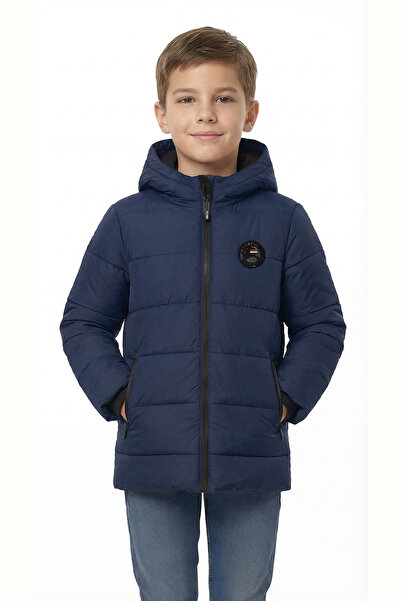 QAWWA Chlapecký nepromokavý a větruodolný tmavě modrý kabát s kapucí se silným fleecem uvnitř