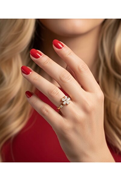 Kmod Life خاتم فولاذي بنقشة زهور - لا يتأكسد