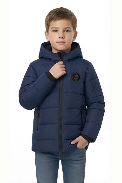 QAWWA Chlapecký nepromokavý a větruodolný tmavě modrý kabát s kapucí se silným fleecem uvnitř