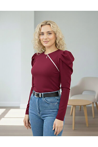 Moda Lounge Bluză cu mânecă lungă din țesătură creponată cu design elegant, c...