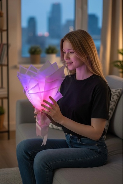 exzone Led Işıklı Pembe Kelebek Buketi Pembe Ambalajlı, Dekoratif Konsept Hediye Anneye, Sevgiliye,arkadaşa