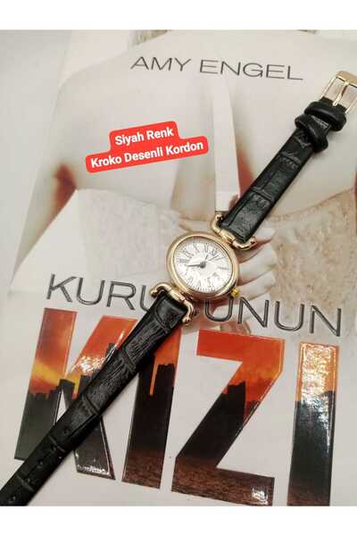 Brality ساعة يد نسائية موديل كلاسيكي ذهبي اللون أسود اللون بنمط جلد التمساح م...