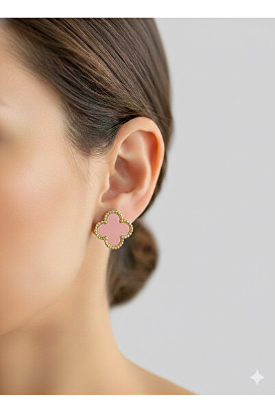 staınless steel Steel Clover Earrings (Gold/Pink)