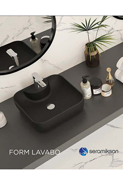 Seramiksan Form Mat Siyah Kare Çanak Lavabo 42’lik (Batarya Delikli)