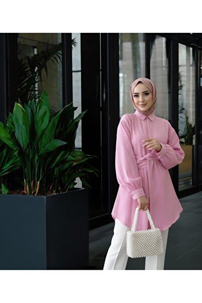 Butik Kadın Kuşak Detaylı Tesettür Gömlek