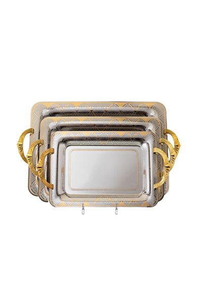 HIC steel Tray set 3 pcs with golden design