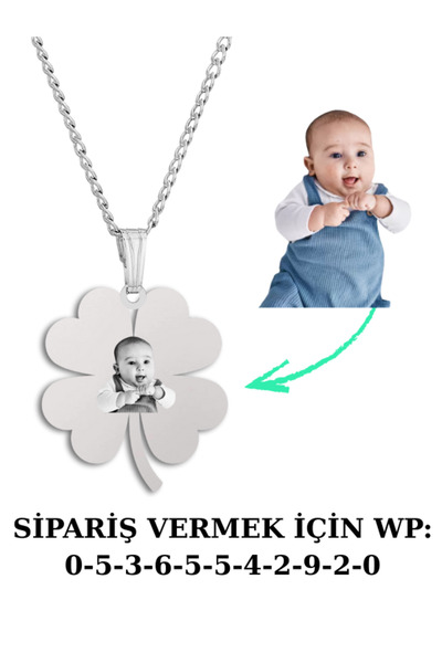 Doğaltaş Kişiye Özel Lazer İşleme Resimli Yonca Kolye