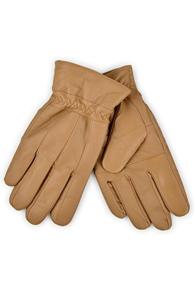 Harssidanzar Genuine lambskin leather gloves for men, synthetic fur, for touchscreen and driving, Camel, S