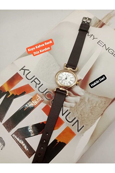 Classy İsabella Model Koyu Kahve Renk Kordon HAKİKİ DERİ Özel Tasarım Kadın Kol Saati bb0057