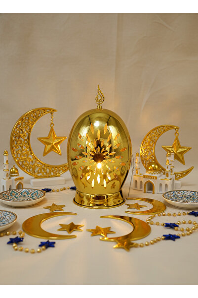 Living فانوس زخرفي بيضاوي ذهبي مع ضوء