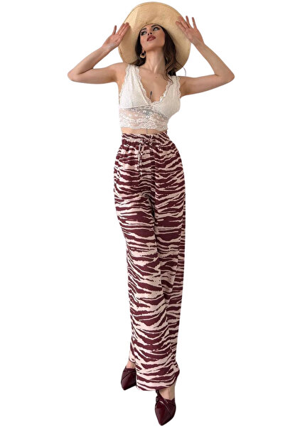 FREEDOM STOREE Patterned Elastic Waist Trousers - Brown Patterned