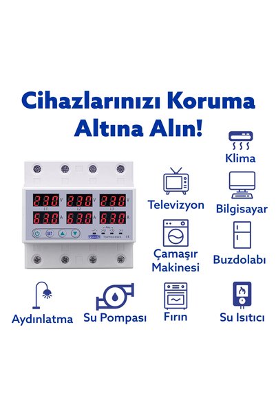 TOMZN Trifaze Gerilim Ve Akım Koruma Rölesi Yüksek Alçak Voltaj Akım Koruyucu Röle 63a