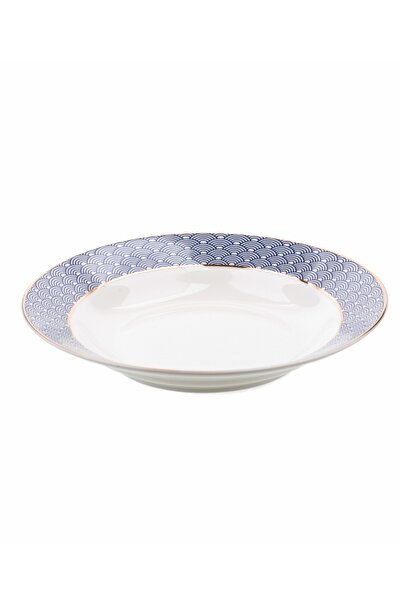 HIC deep porcelain dinner plates 4 Piece with blue and gold design 20 cm