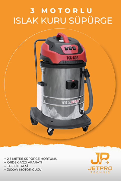 JetPro Teknik 3 Motorlu Islak Kuru Süpürge Makinası Oto Yıkama ve Koltuk Yıka...
