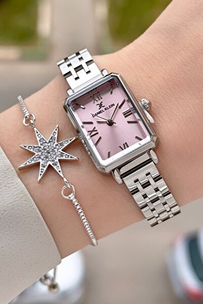 Daniel Klein Kadranı Pembe Kordonu Gümüş Renk Kadın Kol Saati ve Bileklik