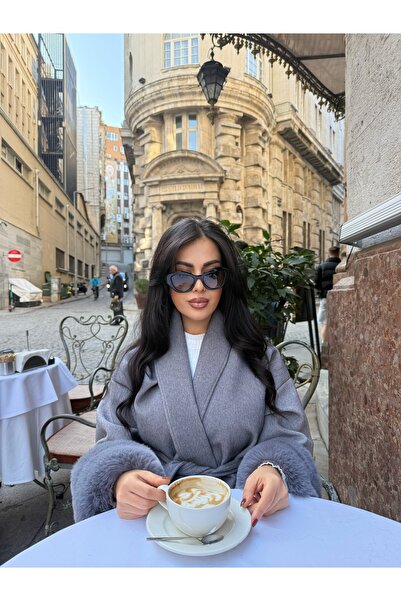 Berf Пальто з хутряними деталями, коміром-краваткою та поясом