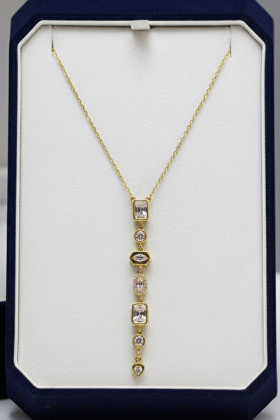 Birmem Kadın Gold Rengi Geometrik Model Zirkon Taşlı Sallantılı Çelik Y Kolye