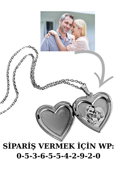 Doğaltaş Kişiye Özel Lazer İşleme Resimli Kapaklı Kalp Kolye
