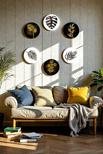 Nod Set de masă MDF de culoare auriu negru, ornament decorativ 6 piese, casă,...