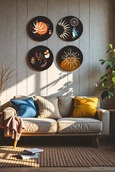 Nod Model de pictură neagră din lemn din 4 piese, sufragerie, dormitor, hol, birou, decorare estetică a peretelui