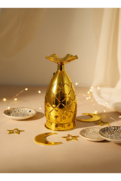 Living فانوس زخرفي بيضاوي ذهبي مع ضوء