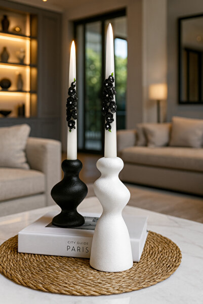 Zigzag Home Dekoratif Bohem Tarz 2 Parça Dokulu Kaya Model Şamdan Mumluk Bibl...