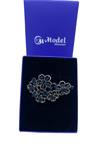 model aksesuar Çiçek telkari lacivert taşlı tasarım broş