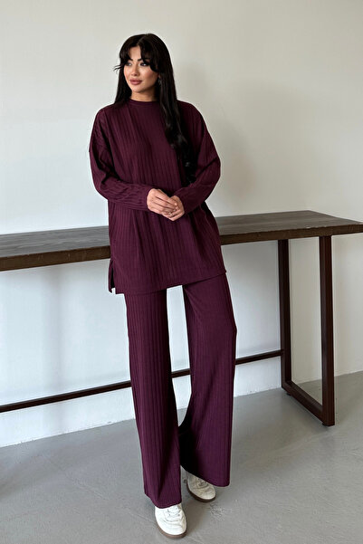 Balenbi Women's Knitwear Look Striped Crew Neck Hijab Tunic Set 1152