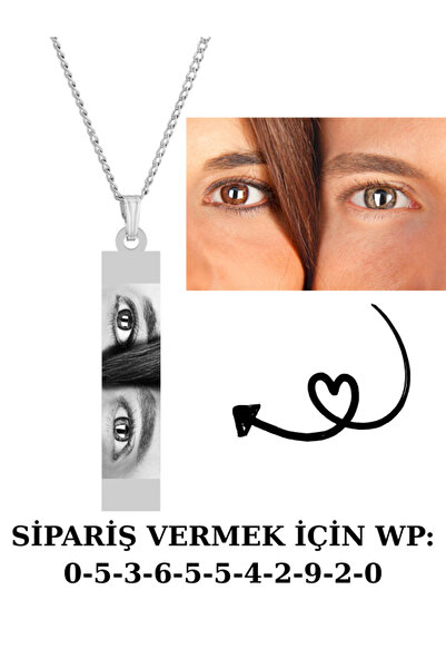 Doğaltaş Kişiye Özel Tasarım Lazer Işleme Resimli Hediyelik Çelik Gümüş Kolye