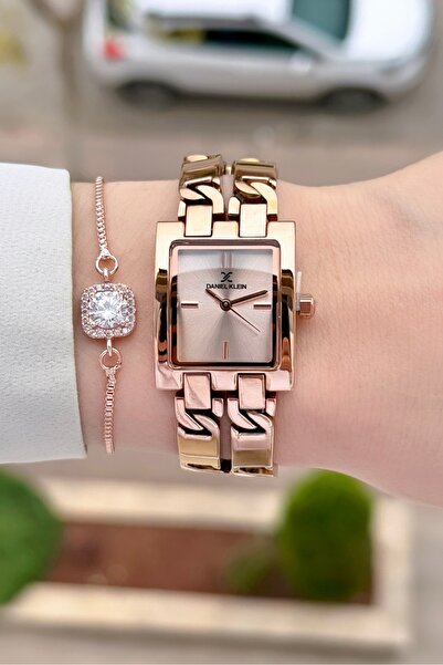 Daniel Klein Bronz Renk 24 Ay Garantili 24 Mm Zincirli Kadın Kol Saati ve Hed...