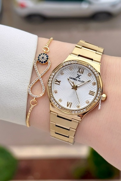 Daniel Klein Altın Renk 2 Yıl Garantili 30 Mm Kadın Kol Saati ve Hediye Bileklik