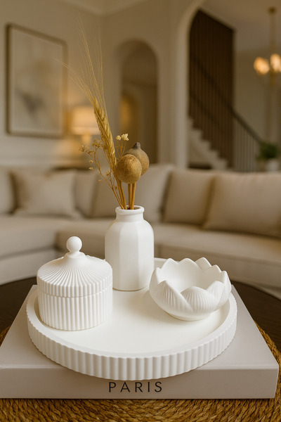 Zigzag Home Decorative 4-Piece Striped Tray Vase Candle Holder Box Set with Lid Bohemian Style Flower Vase