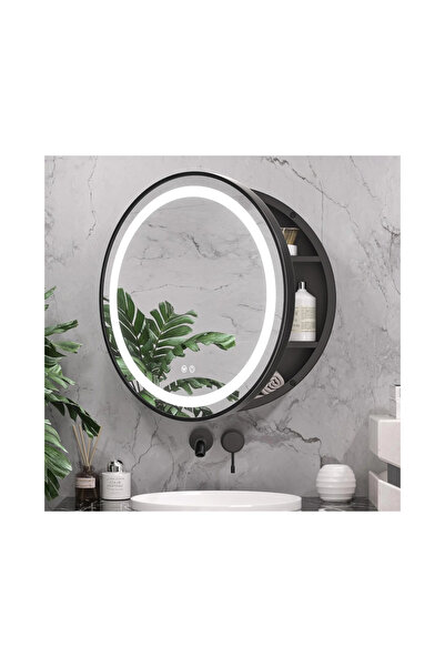 OPTIM DEKO Oglindă LED cu dulap, rotundă, 50 x 50 cm, anti-aburire, lumină re...