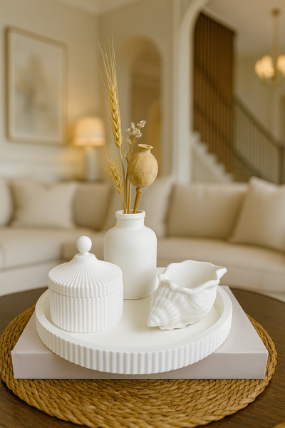 Zigzag Home Decorative 4-Piece Striped Tray Vase Seashell Candle Holder Box Set with Lid Bohemian Flower Vase