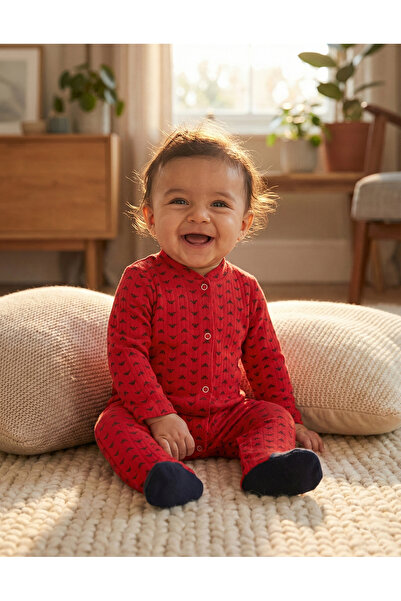 Noone Mini Patterned Baby Romper - Long Sleeves, Crew Neck