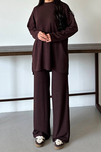 Balenbi Women's Knitwear Look Striped Crew Neck Hijab Tunic Set 1152