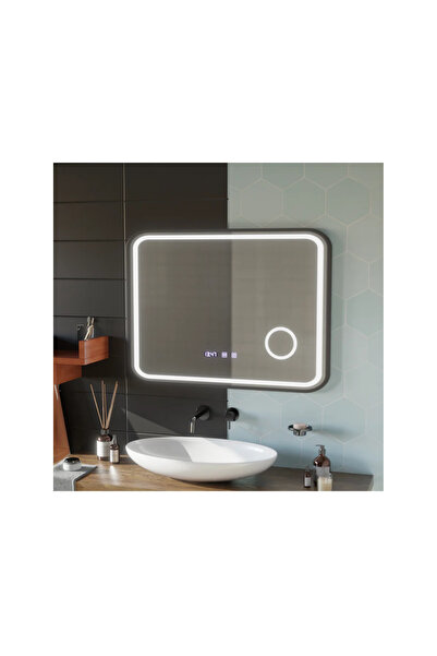 OPTIM DEKO Oglinda LED Touch, Sistem Dezaburire, Ceas si Temperatura 80x60 cm...