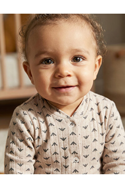 Noone Mini Patterned Baby Romper - Long Sleeves, Crew Neck
