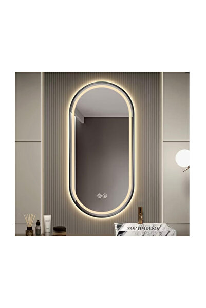 OPTIM DEKO Oglindă ovală LED pentru baie 60x80 cm, ramă neagră, activare tact...