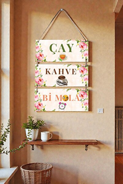 Nod Çay Kahve Mola 3'lü Ipli Mdf Tablo Seti, Ev, Mutfak Cafe, Restoran Ahşap ...