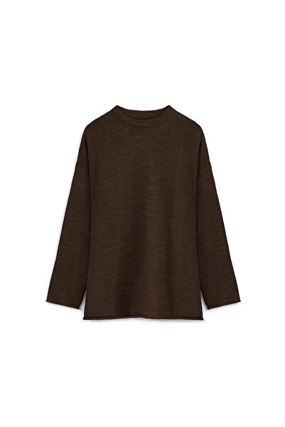 praye سترة محبوكة بنية كبيرة الحجم