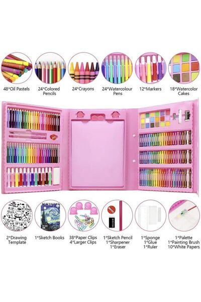 Genel Markalar 208 Parça Çocuk Boyama Seti Kırtasiye Hediye Kutusu Kuru Kalem Pastel boya