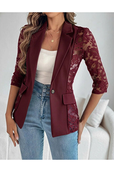 COjans Women's Long Sleeve Three Quarter Sleeve Button Front Pocket Lace Atlas Jacket