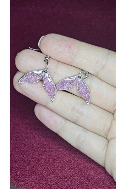 Pawnest Handmade Pink Shiny Glitter Mermaid Tail Earrings – Handmade Epoxy Da...