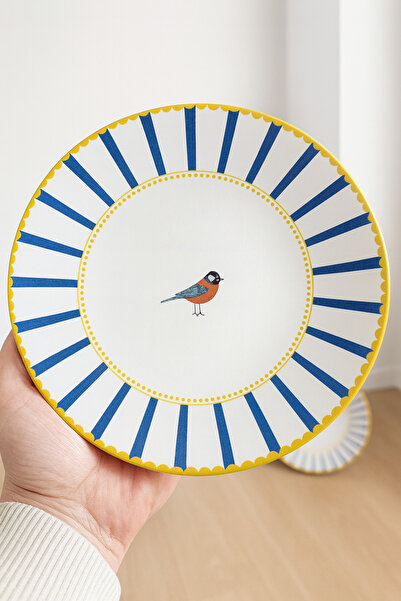 Paşabahçe Modern Kuş Figürlü 6 Parça Pasta Tatlı Tabağı-Gold Detaylı Sunum Servis Tabağı